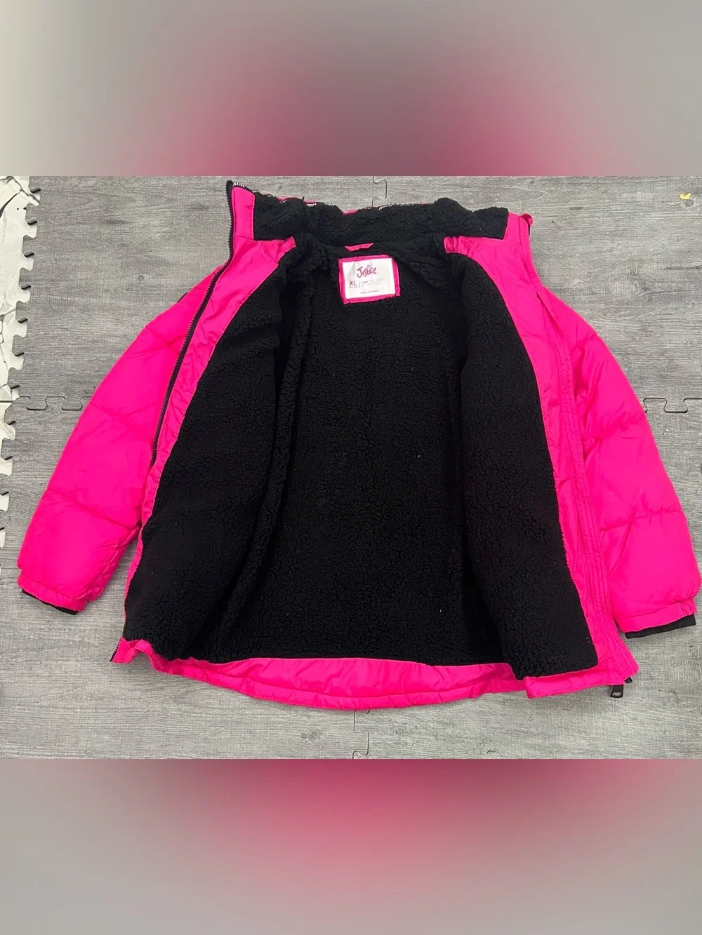 Justice Girls Pink Puffer Jacket Fleece Lined Full Zip XL (16/18)
